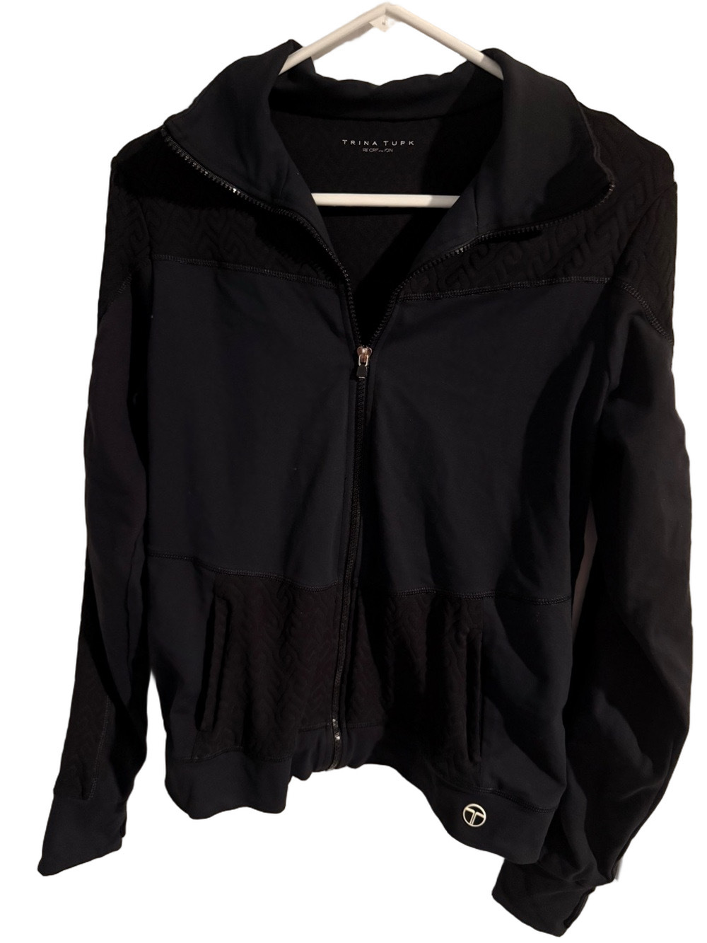 Trina Turk Recreation Black Geometric Zip-Up Athletic Jacket – M